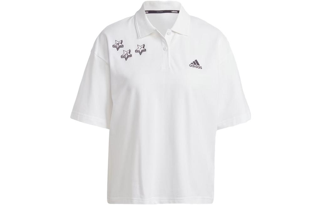 Adidas SCRIBBLE Polo Shirts Women's White Polo Collar Moderate Straight Fit IA3160