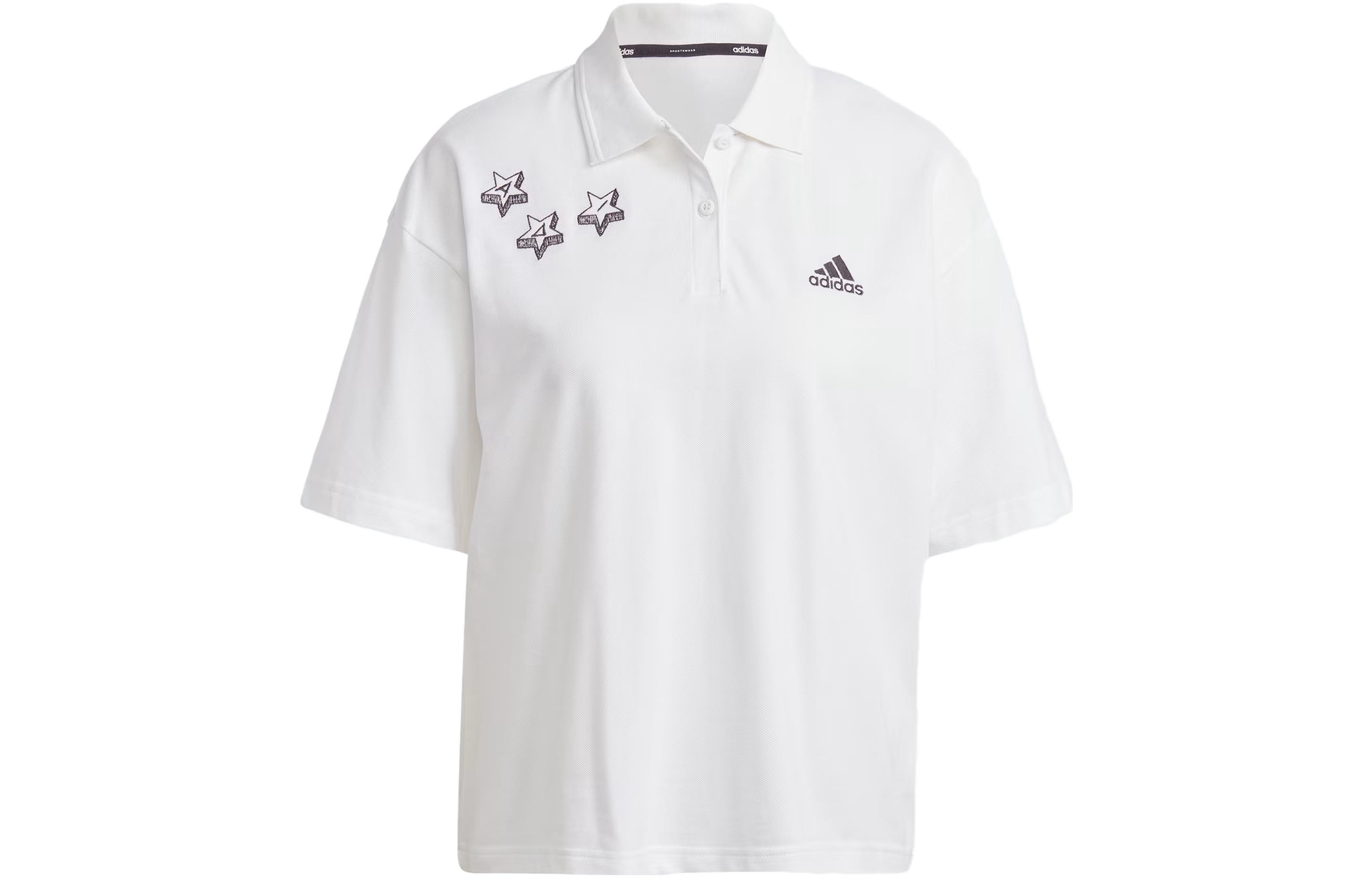 Adidas SCRIBBLE Polo Shirts Women s White Polo Collar Moderate Straight Fit IA3160 M