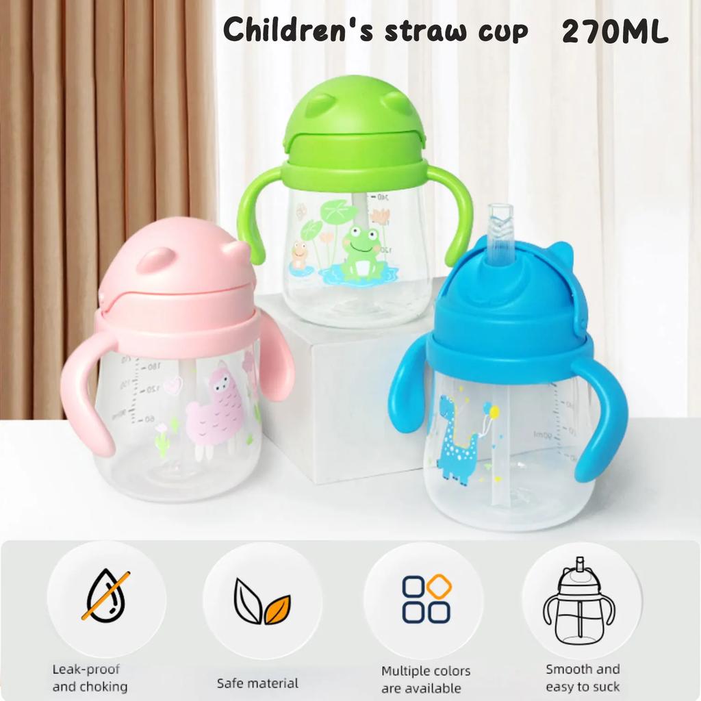 270ML Cute Baby Straw Cup With Double Easy-grip Handle Portable Children Training Drinking Cup Anti-choking Water Cup