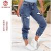 Jeans Damen Gebrochener Elastischer Enger Bund am Fuß Mehrere Taschen Overalls