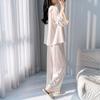 Ice silk pajamas women's summer long-sleeved trousers loungewear set lace lace V-neck loose and comfortable can be worn outside