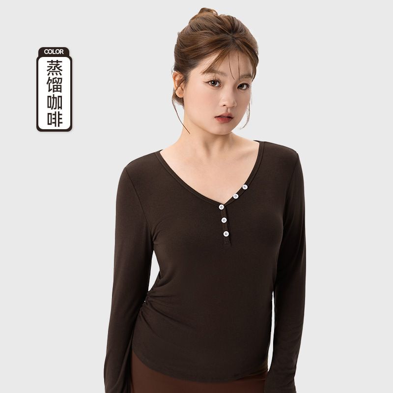 

Lu Same Style Yoga Clothing Top Women s Fall and Winter Plus Size Ladies Plus Size Nude Feel V-neck Loose Leisure Sports Blouse Pilates Espresso XXXL