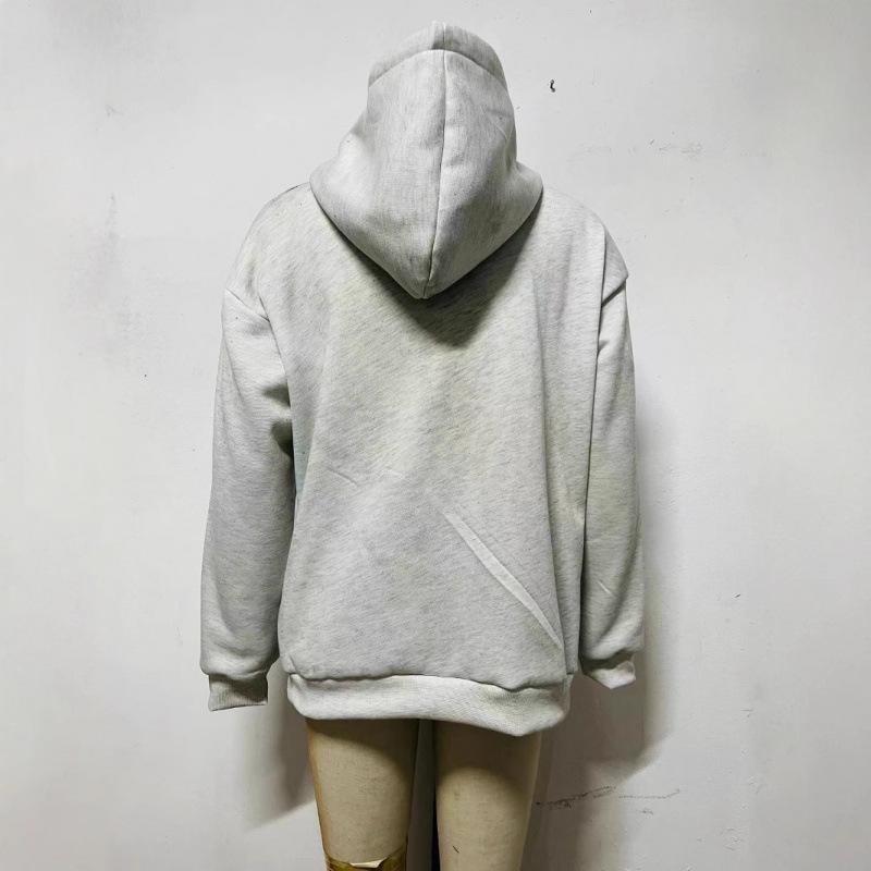 Hot-selling Fleece-lined 3D Printed Five-pointed Star Loose Hooded Hoodie for Girls, Basic Versatile Autumn/winter Pullover