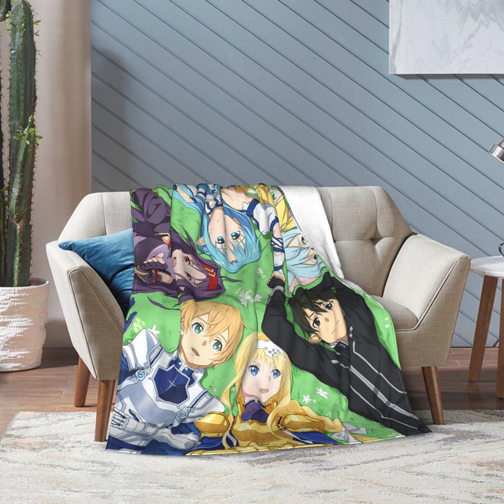 Super Soft Sword Art Online Kirito Asuna Throw Blanket Fleece Flannel Lightweight Blanket Cozy Fluffy Blankets All Season Use