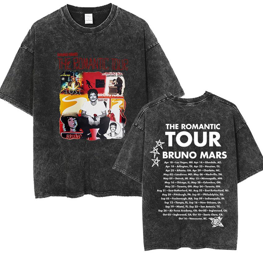 Vintage Washed Rapper Bruno Mars New Album Graphic T Shirts Mens Hip Hop Pop Loose Fashion Short Sleeve Tshirt Streetwear