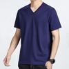 Men Tops Pure Color V-Neck Short Sleeve Tee Shirt Loose Fit Thin Breathable