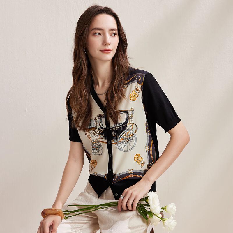 Zhaojun Women's Mulberry Silk Floral Print Knit Cardigan