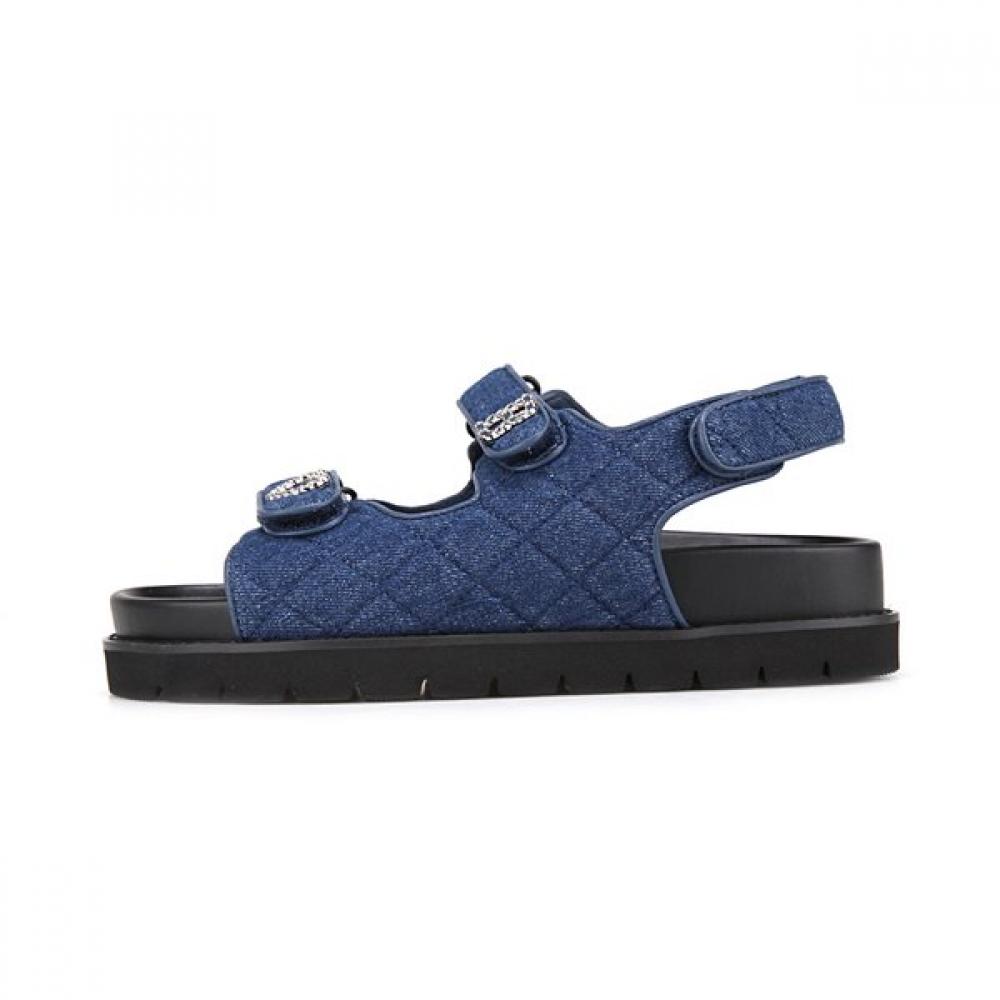 Barbara Women Denim Velcro Stitch Welt Backstrap Sandals 4cm Bbj301