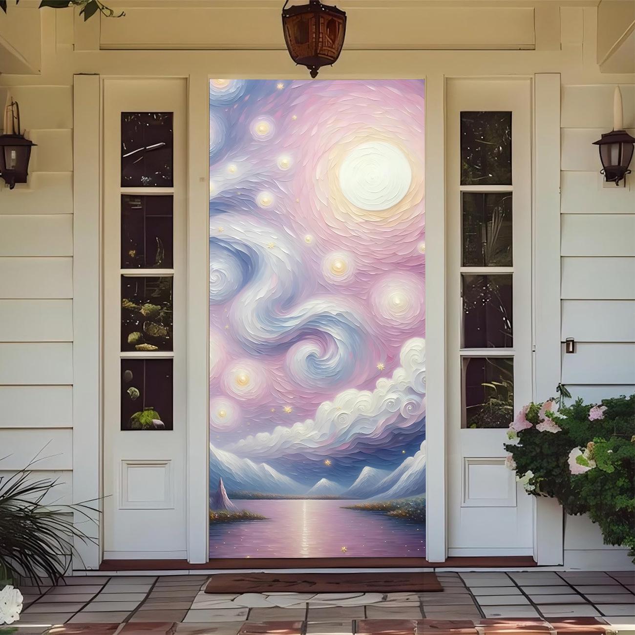 Starry Sky Stretch Carpet Fabric Door Cover, Easy Installation 90x210