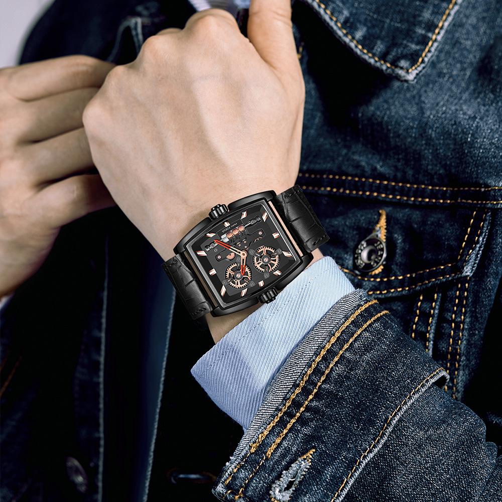 Watch Barrel Type Case Electromechanical Bicycle Men's Watch Genuine Leather Strap Men's Watch