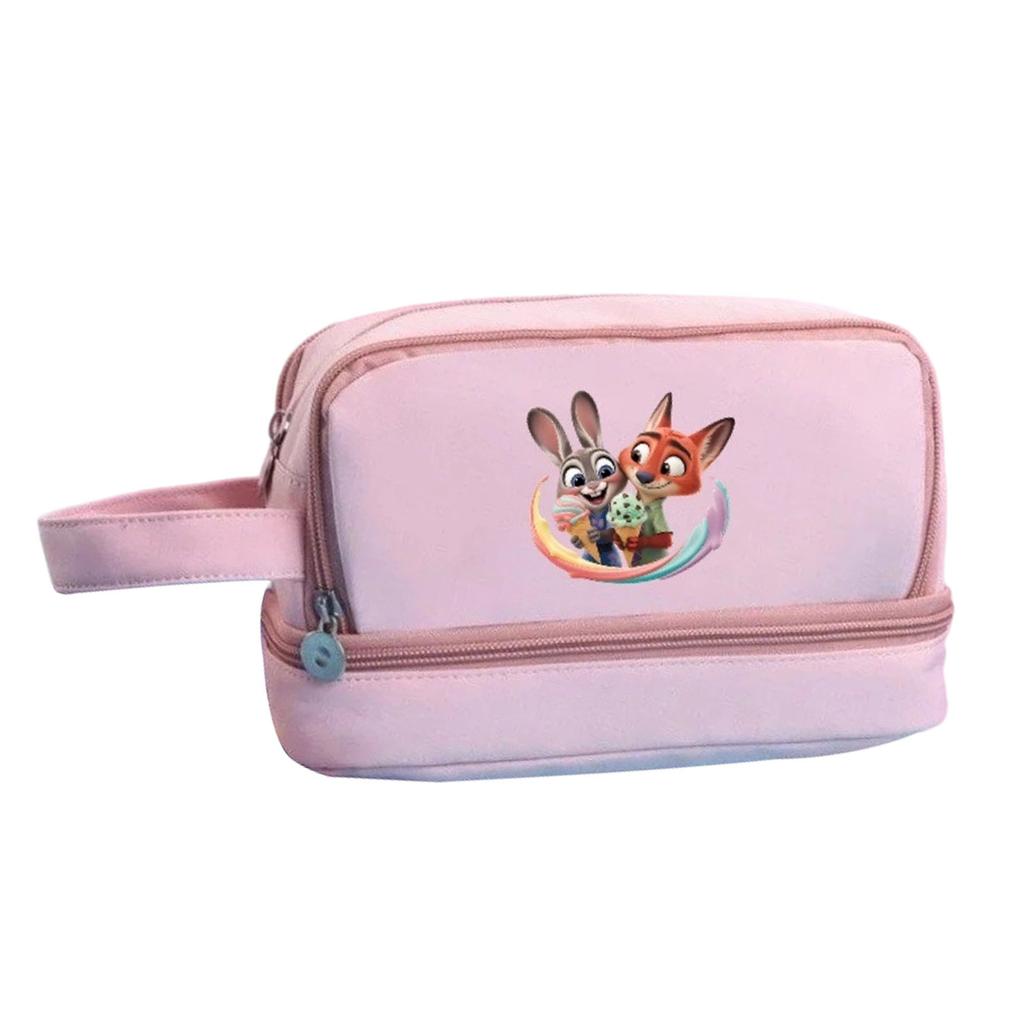 Cartoon Print Three-Layer Large Capacity Pencil Case, Student Stationery Storage Bag