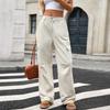 Women's Casual Fashion Solid Color Elastic Waist Pockets Wide Leg Straight Jeans Pants