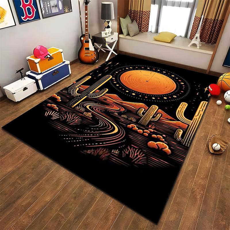 Sunset Desert Landscape Area Rug with Cactus and Starry Night Sky Suitable for Use As an Anti-slip for Living Room Bedroom Sofas