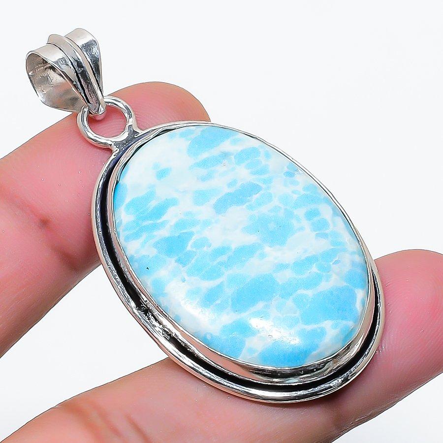 Natural Larimar Gemstone Handmade 925 Sterling Silver Jewelry Pendant 1.97  AP-14733