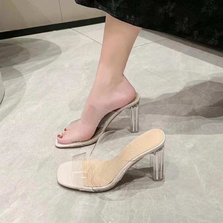 New Summer Women Pumps Sandals PVC Jelly Slippers Open Toe High Heels Women Transparent Perspex Slippers Heel Clear Sandals