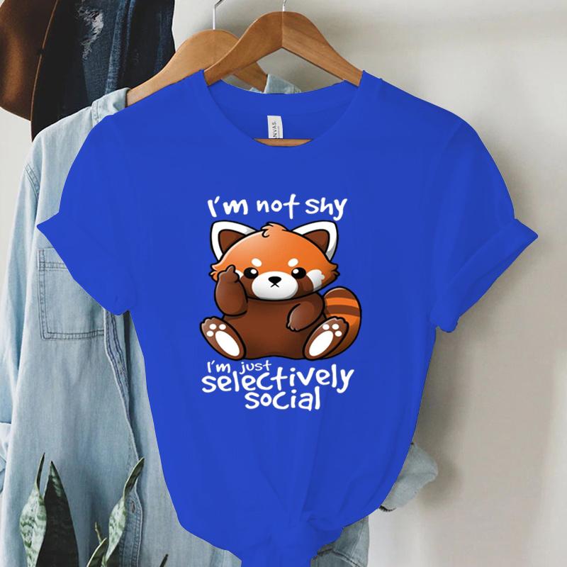 Print Trend Style TShirt Im Not Shy Im Just Selectively Social Womens Cute Panda Oversized T Shirt for Women Y2k Clothing
