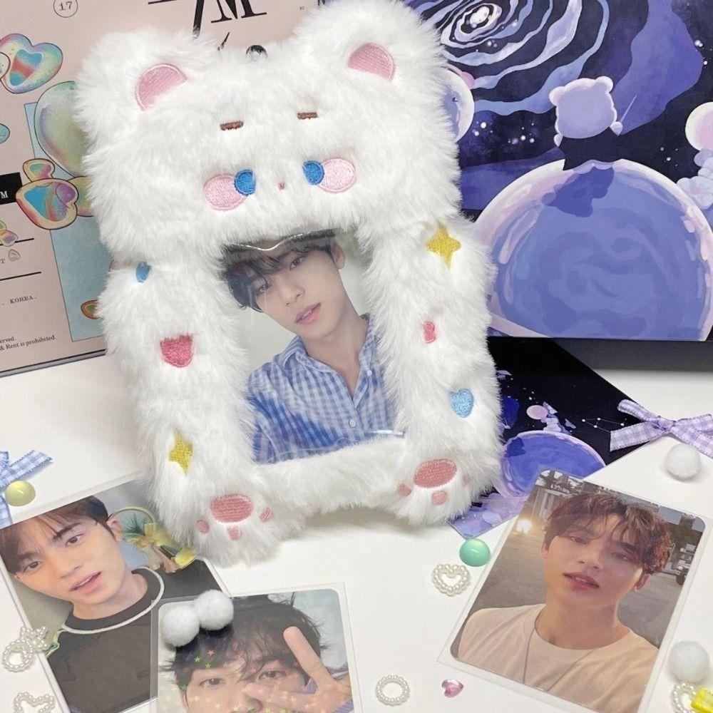 Cartoon Plush Photocard Case Cute Star Shape Photo Card Holder Fashion Bag Keychain  Women