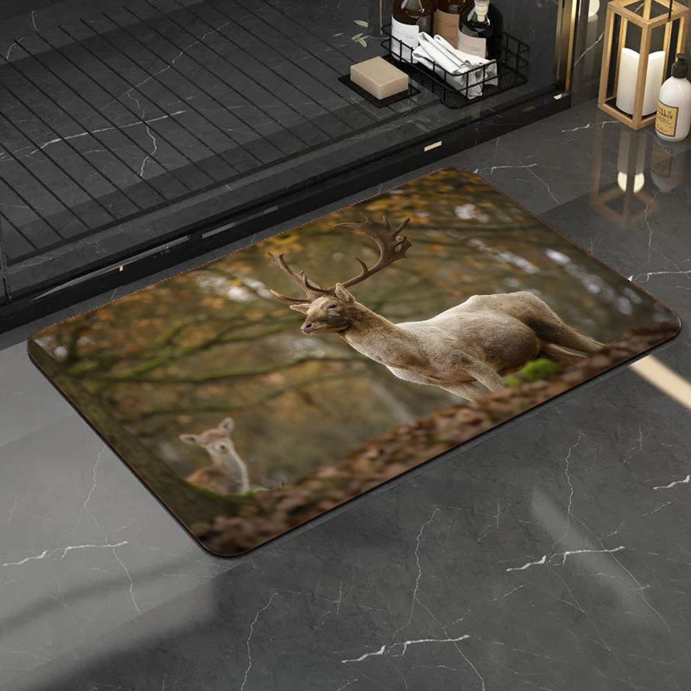 1pc Natural Forest Deer Bathroom Absorbent Mats Anti-Slip Mats Home Decor Supplies Carpets Home Kitchen Floor Mats