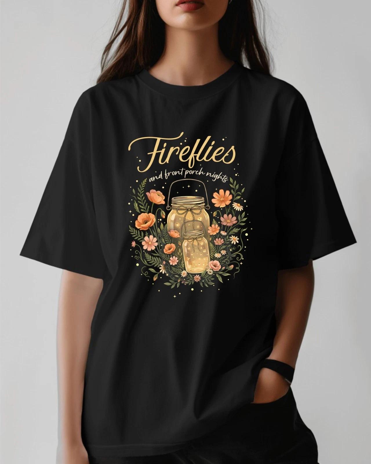 Fireflies and Front Porch Nights T-Shirt, Magical Summer Quote Shirt, Rustic Tee 3XL