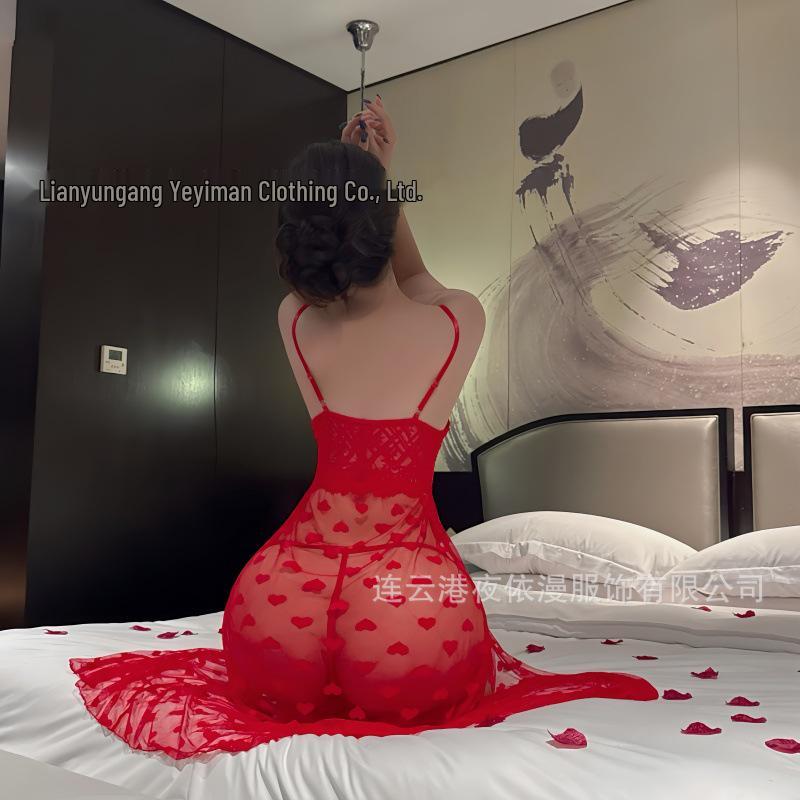 European and American Sheer Lace Nightgown Lingerie Dress - Women's Sexy Stage Uniform Nightwear