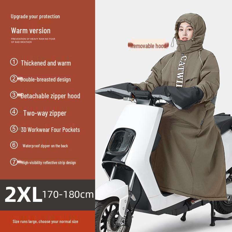Electric Vehicle Winter Windshield Fleece-Lined Warm Coat for Bicycles & Motorcycles - Cold Weather Windproof Gear