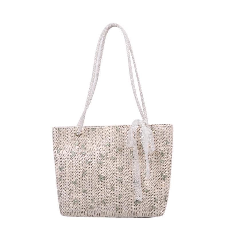 

Straw bag women s summer new fresh and simple lace flower woven bag foreign style beach bag shoulder tote bag