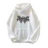 Fall Winter Unisex Hoodie Drawstring Elastic Cuff Thorn Print Thick Fleece Patch Pocket Loose Long Sleeves Pullover Warm Top
