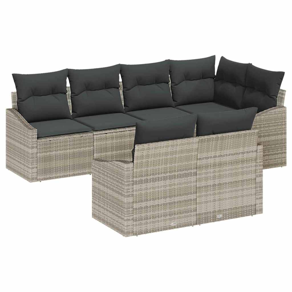 7 Piece Sofa Set with Cushions Light Grey Poly Rattan