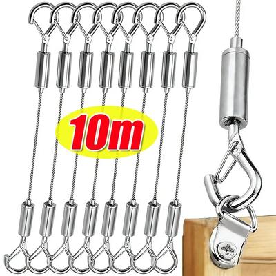 Stainless Steel Wire Rope With Spring Hook Heavy-Duty Adjustable Picture Hanging Wire Rope For Clothesline Fishing Lifting Cable