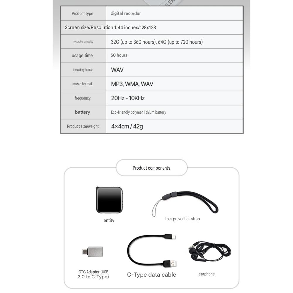 Colton Ultra-compact Voice Recorder 32GB 50-Hour Long-Lasting Portable Small