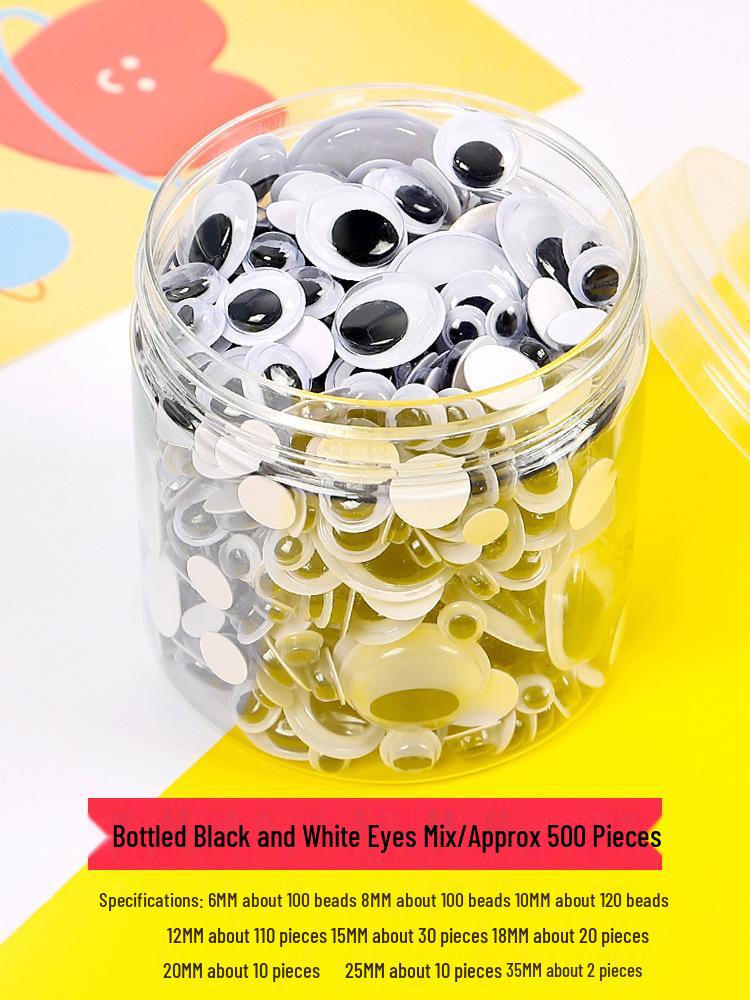 Handmade Self-Adhesive Googly Eyes with Eyelashes - Black, White & Colored Movable Plastic Eyes for DIY Projects