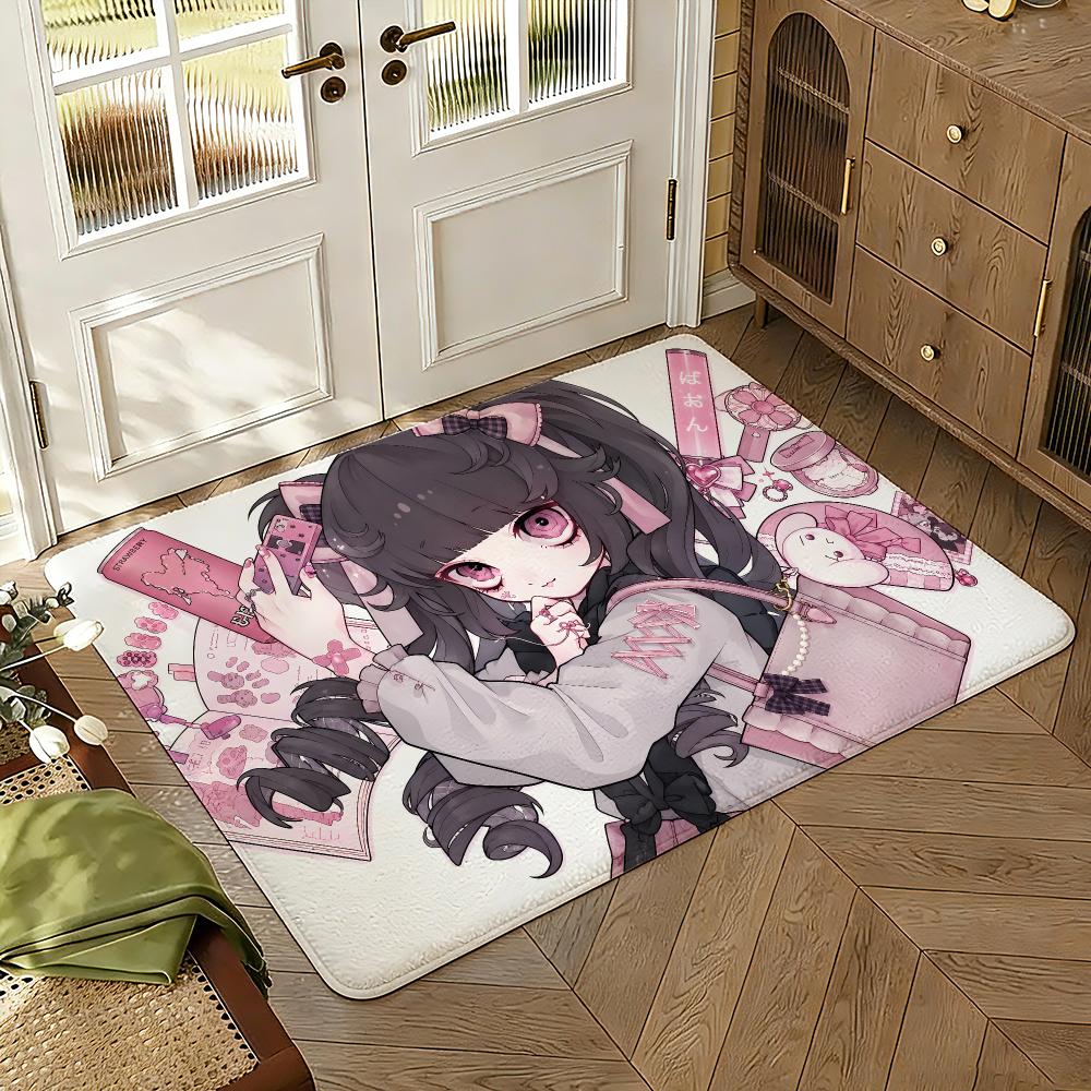 Cute Jirai Kei Floor Mat Soft Thickened Absorbent Non-Slip Bedroom Living Room Door Mat Home Decor Flannel Rugs