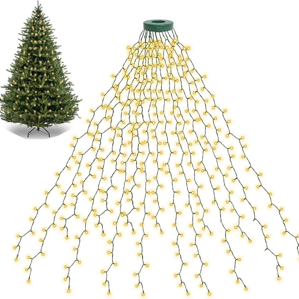 LED Ring Tree Topper Christmas Lights - Multicolor Flowing Waterfall for Festive Decoration