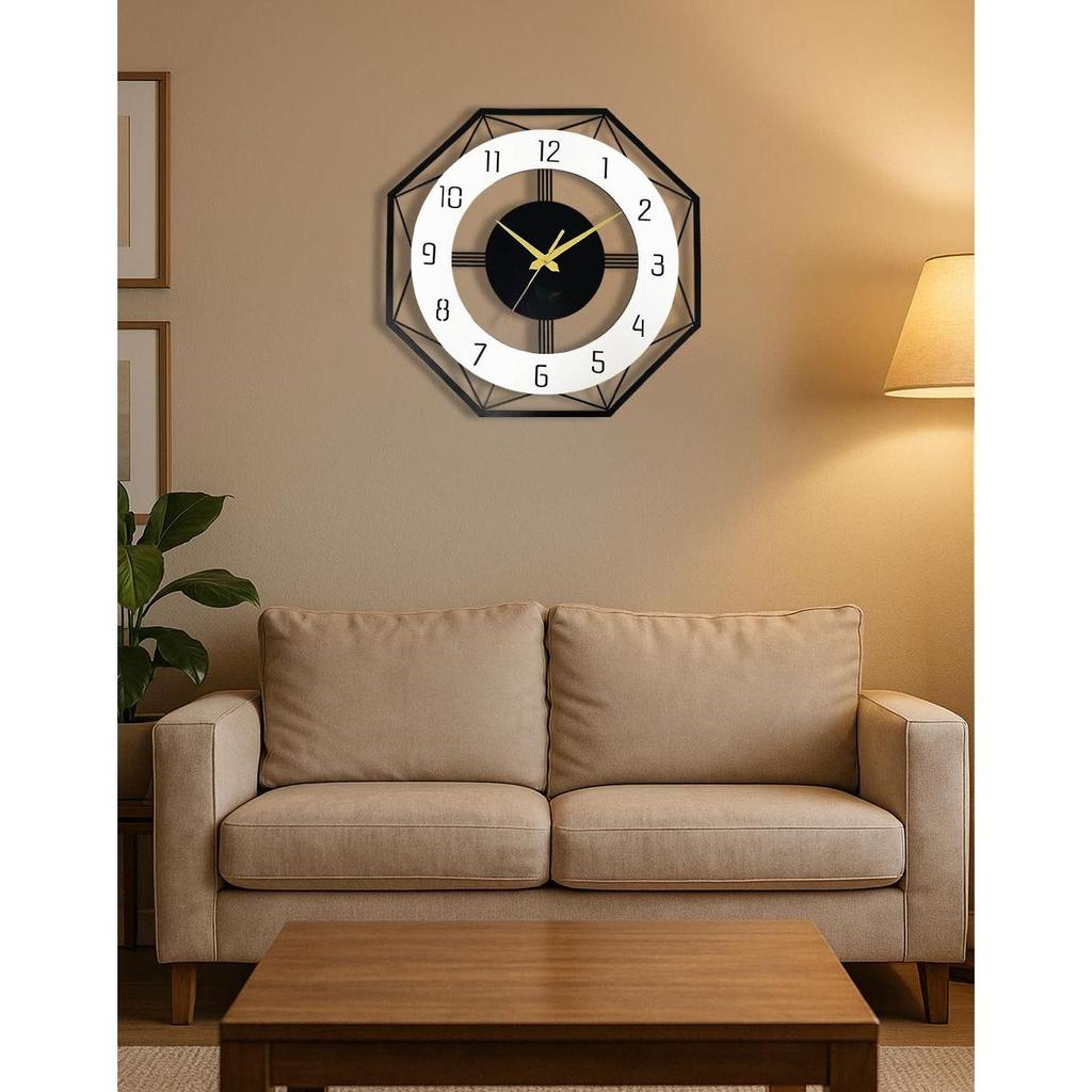 Metal Hexagon Silent Wall Clock for Living Room | Non-Ticking Antique Large Wall Clock for Bedroom, Office, Hall, Drawing Room
