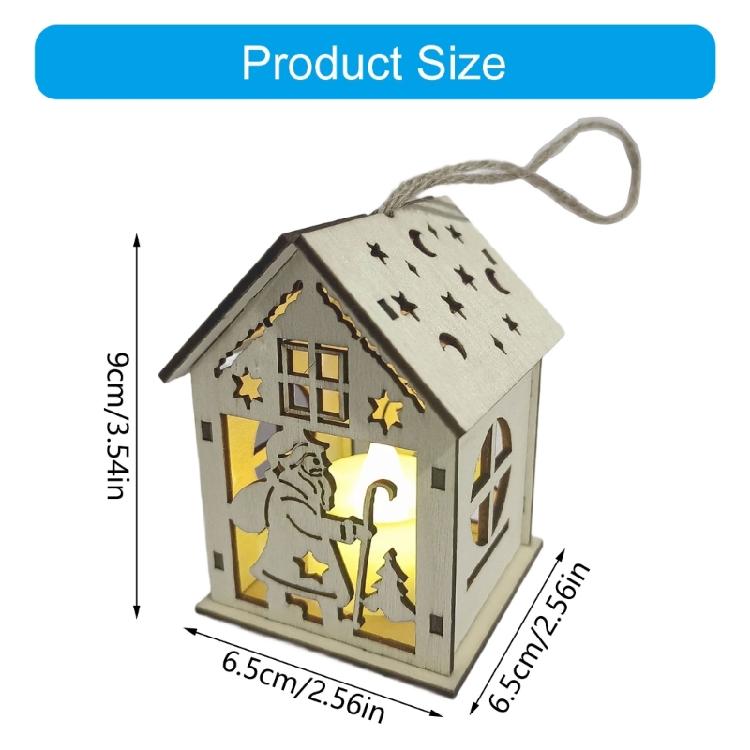 Multicolored LED Light Up Wooden Christmas Cabin Ornament for Tree Decorating Party Homes Decoration