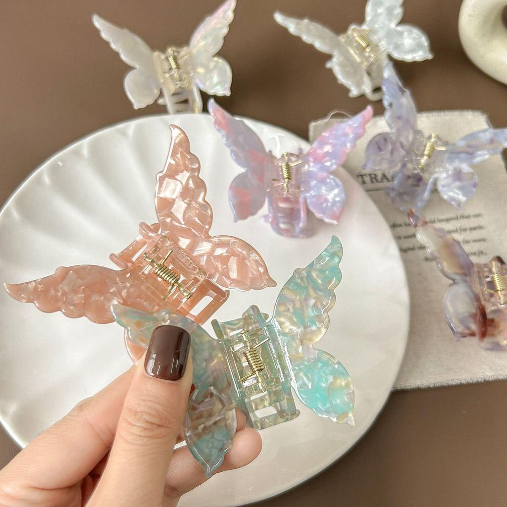 Iridescent 3D Butterfly Claw Clip for Half Updo – Sweet Girl Korean Style Acetate Hair Accessory