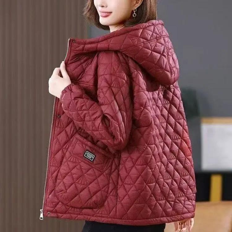 Women's Winter Loose Casual Parka Coat Middle-aged Mother Comfortable Long Sleeve Hooded Jacket