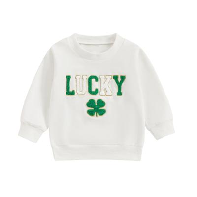 Toddler Baby Irish Festival Sweatshirt Fuzzy Letter Embroidery Long Sleeve Round Neck Pullover Loose Tops