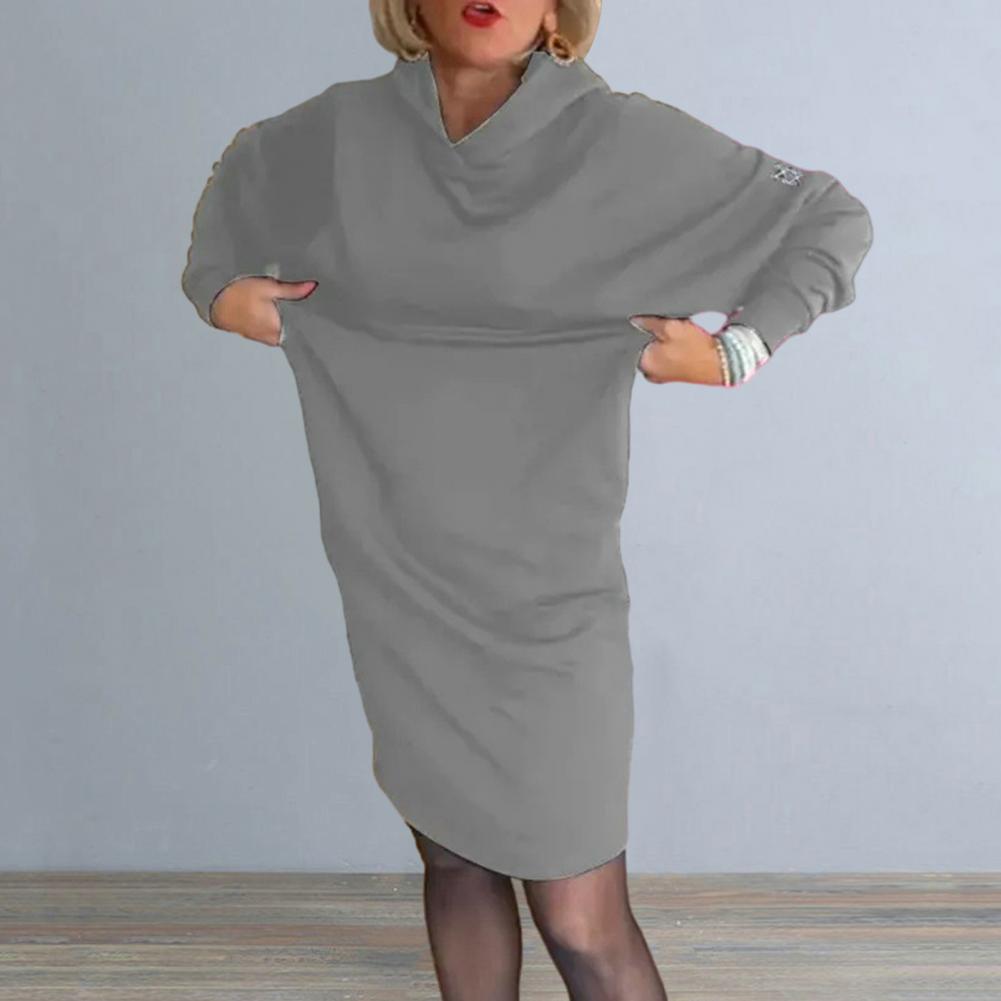 Women Dress Hooded Loose Solid Color Long Sleeve Pullover Knee Length Thick Warm Casual Fall Spring Midi Dress
