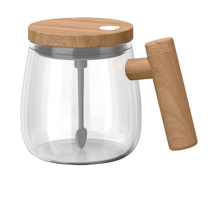 Tazza in Vetro con Mescolatore Automatico e Coperchio per Caffè, Latte e Latte di Soia