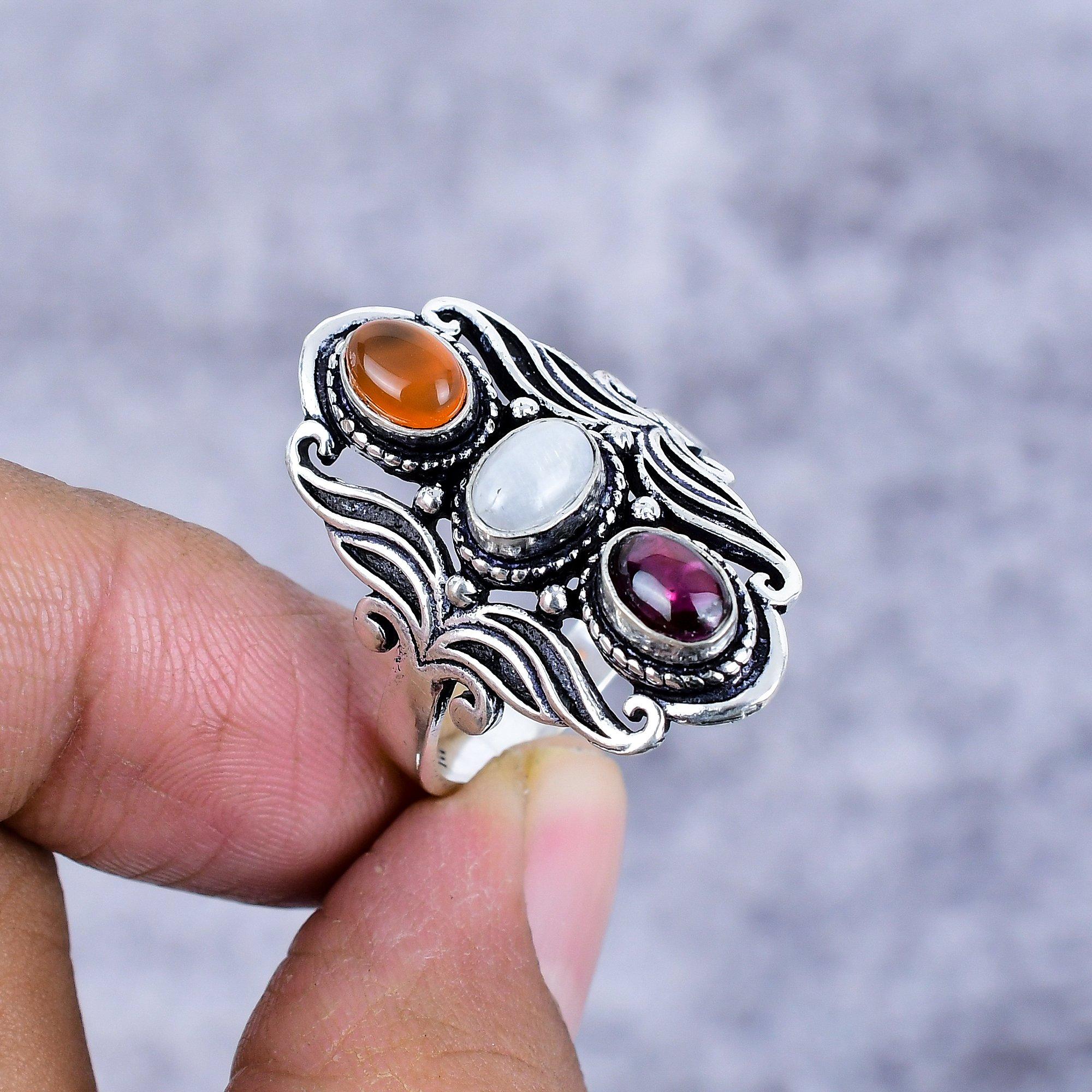 

Moonstone, Amethyst Gemstone 925 Sterling Silver Jewelry Ring Size 12 M-2678