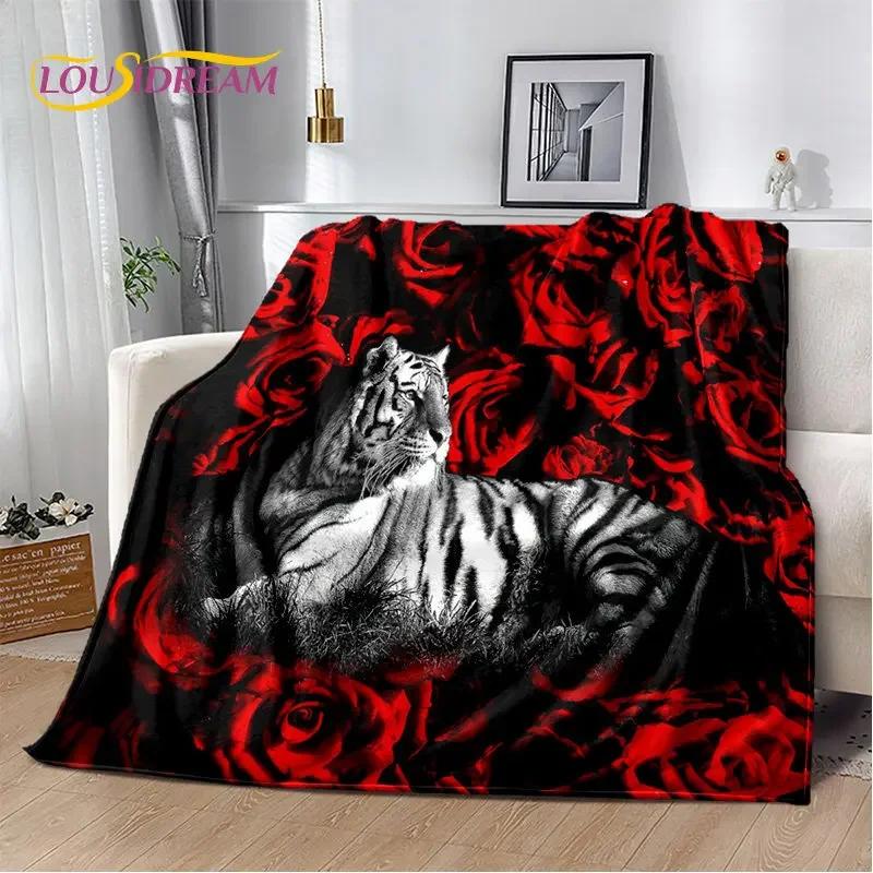 3D-Cartoon-Tiger, Wolf, Löwe, Leopard, Tier, Plüschdecke, Flanelldecke, Überwurf, Decke für Wohnzimmer, Schlafzimmer, Bett, Sofa, Picknick