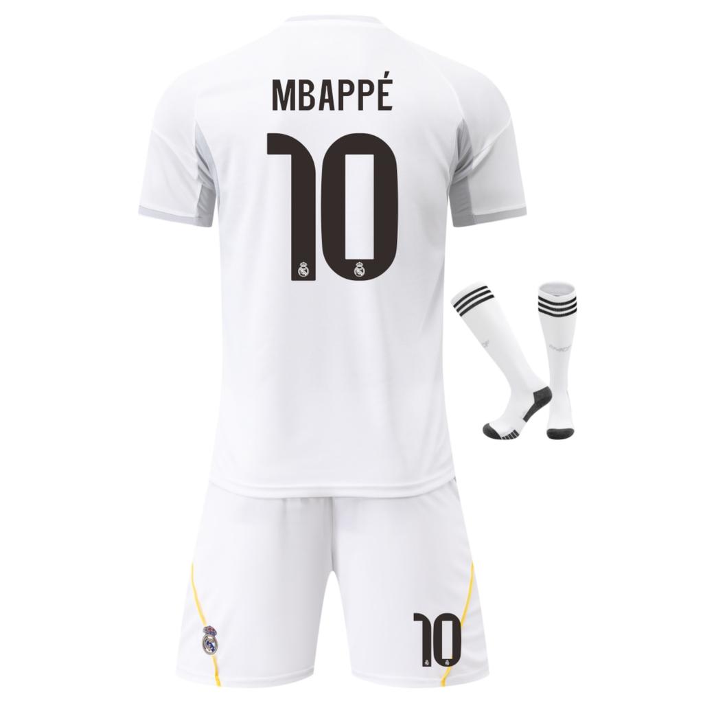 Set Maglia da Calcio Real Madrid Mbappe Bianco Edizione per i Tifosi Kit