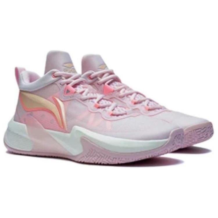 New LiNing Speed Cushioning Anti Slip And Wear Resistant Low Top Basketball Shoes Men's Pink ABAS041-2