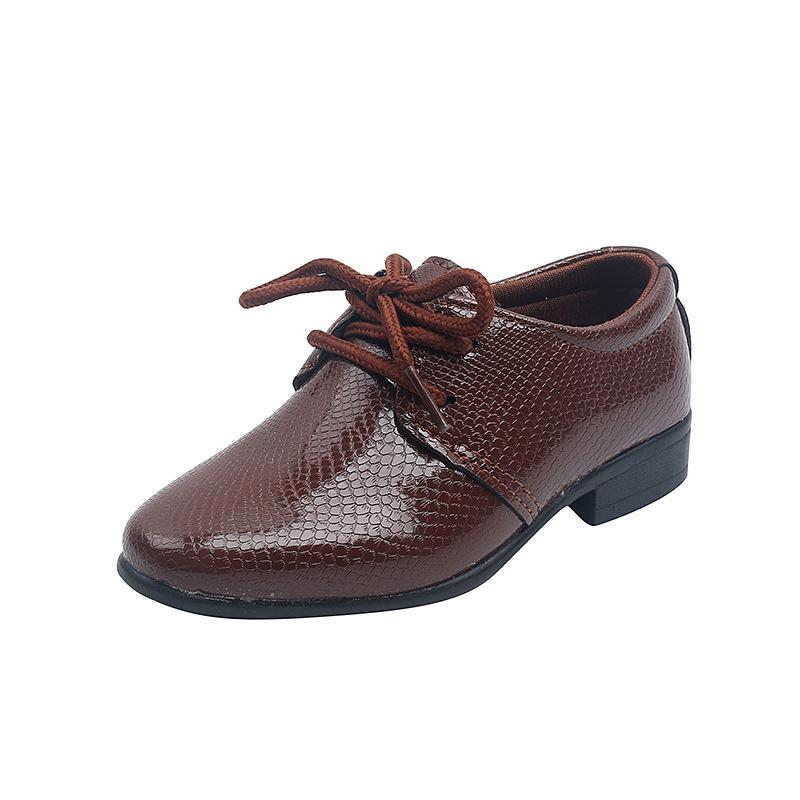 Boys' British Style Leather Lace-up Shoes - Spring/Autumn 2023, Black Performance for Students