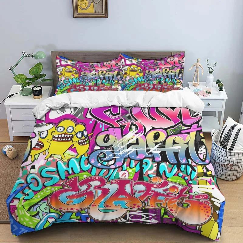 American cartoon illustration Print Polyester Bedding Sets Children or Adults for Beds Quilt Cover Pillowcase Anime bedding set