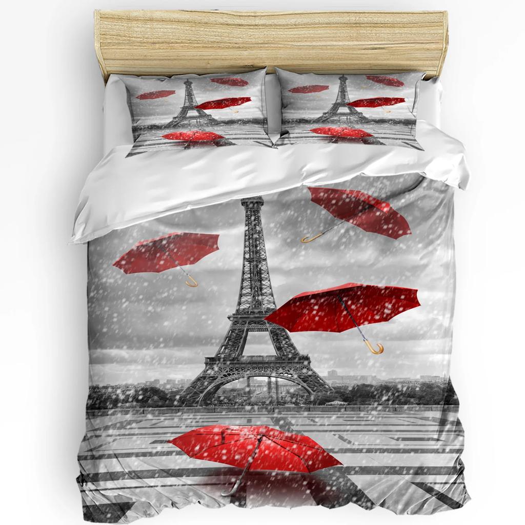 3pcs Bedding Set France Paris Tower Hot Air Balloon Bicycle Retro Duvet Cover Pillow Case Boy Kid Teen Girl Bedding Covers Set