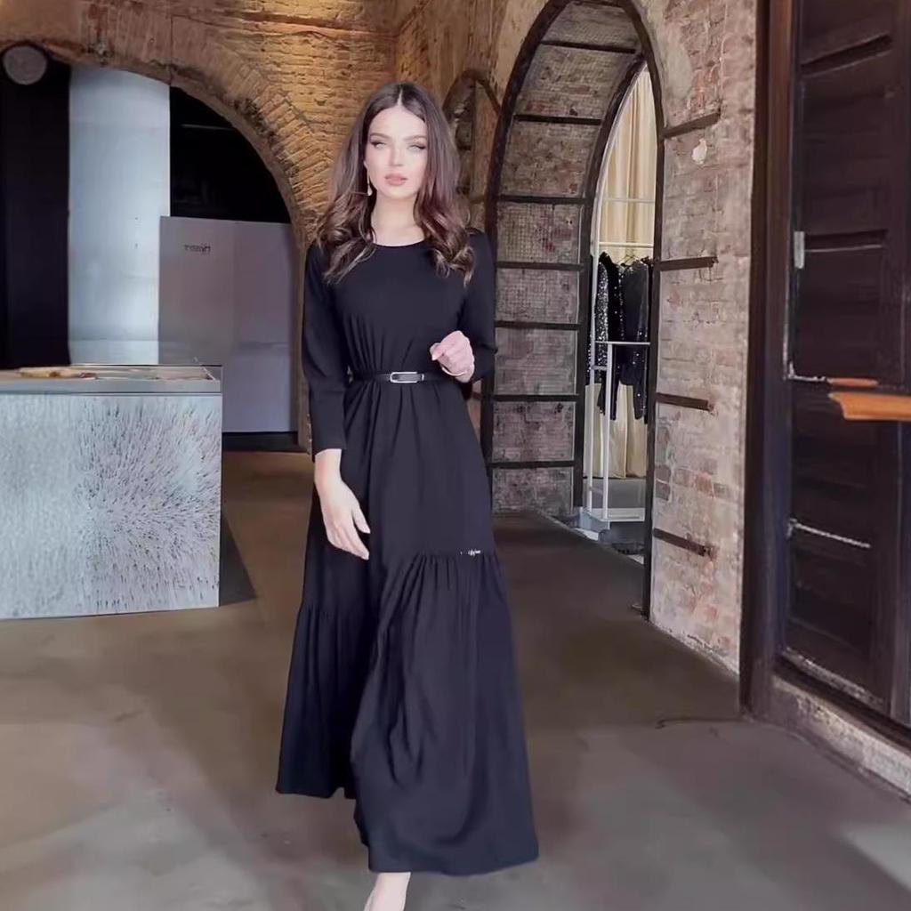 2024 Autumn Women's Solid Color High-end Long Sleeve Maxi Dress