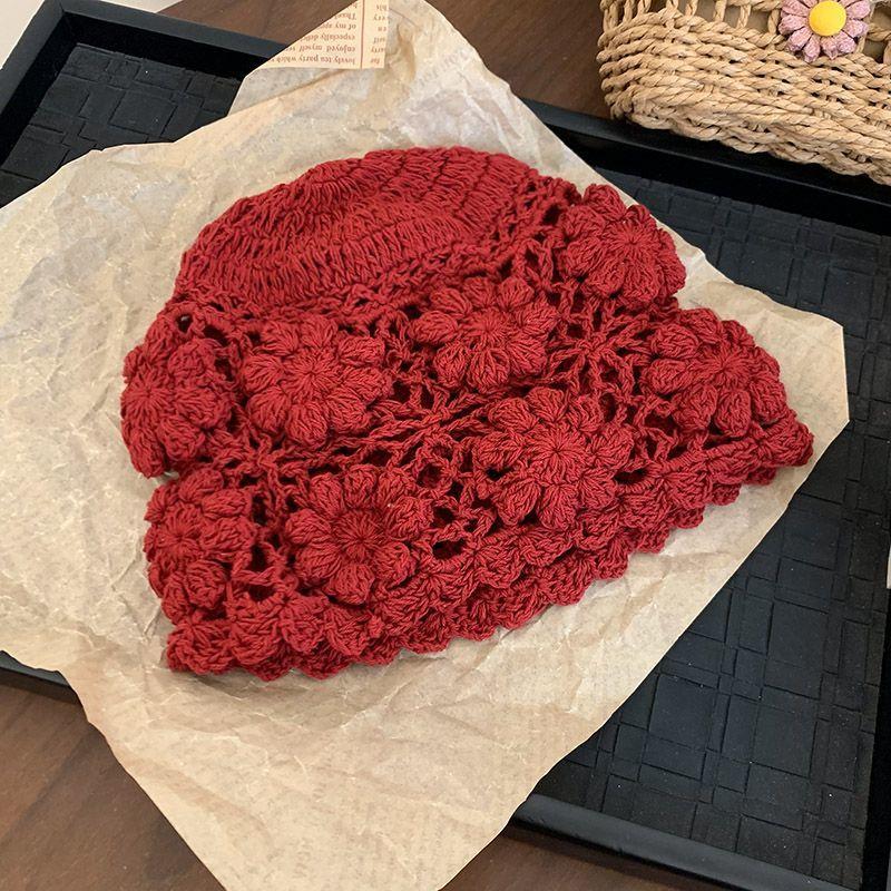 Handmade Hats Stacked Thin New Woven Hollow Retro Knitted Literary Bag Head Wool Hat Women