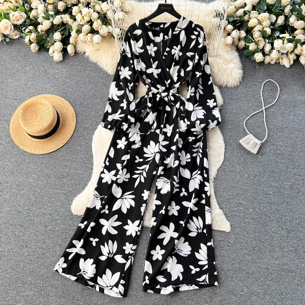 Blauer Overall, Sommer-Jumpsuits für Damen, bedruckt, lässig, hohe Taille, Schnürgurt, sexy Kleidung, Damen-Spielanzug, Overall, Damen-Eleganz